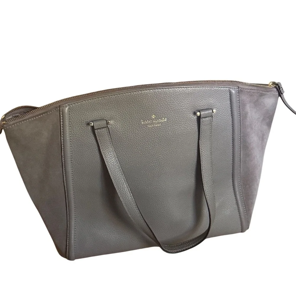 Kate Spade Alanie Lewis Drive‎ Suede Pebbled Leather Gray Shoulder Large Bag